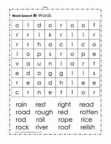 Words Beginning with R Wordsearch